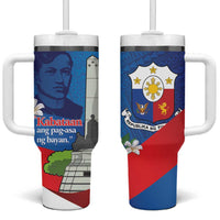 Philippines Rizal Day Tumbler With Handle Filipino Motto Stella Polynesian Pattern - Wonder Print Shop