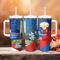 Philippines Rizal Day Tumbler With Handle Filipino Motto Stella Polynesian Pattern - Wonder Print Shop