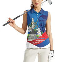 Philippines Rizal Day Women Sleeveless Polo Shirt Filipino Motto Stella Polynesian Pattern - Wonder Print Shop