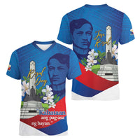 Philippines Rizal Day Women V-Neck T-Shirt Filipino Motto Stella Polynesian Pattern - Wonder Print Shop