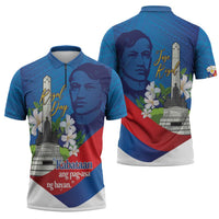 Philippines Rizal Day Zipper Polo Shirt Filipino Motto Stella Polynesian Pattern - Wonder Print Shop