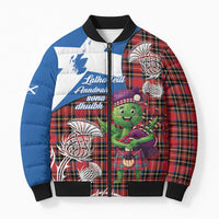 Saint Andrews Day Scotland Bomber Puffer Jacket Thistle Traditional Bagpipe Tartan Pattern - Wonder Print Shop