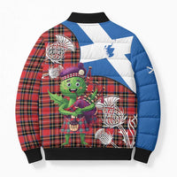 Saint Andrews Day Scotland Bomber Puffer Jacket Thistle Traditional Bagpipe Tartan Pattern - Wonder Print Shop