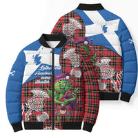 Saint Andrews Day Scotland Bomber Puffer Jacket Thistle Traditional Bagpipe Tartan Pattern - Wonder Print Shop
