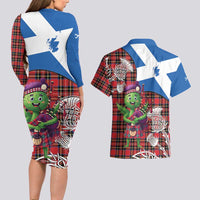 Saint Andrews Day Scotland Couples Matching Long Sleeve Bodycon Dress and Hawaiian Shirt Thistle Traditional Bagpipe Tartan Pattern - Wonder Print Shop