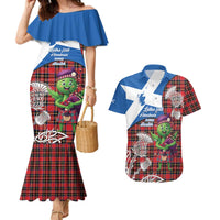 Saint Andrews Day Scotland Couples Matching Mermaid Dress and Hawaiian Shirt Thistle Traditional Bagpipe Tartan Pattern - Wonder Print Shop
