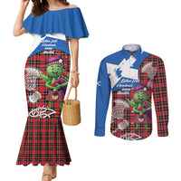 Saint Andrews Day Scotland Couples Matching Mermaid Dress and Long Sleeve Button Shirt Thistle Traditional Bagpipe Tartan Pattern - Wonder Print Shop