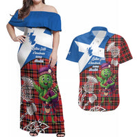 Saint Andrews Day Scotland Couples Matching Off Shoulder Maxi Dress and Hawaiian Shirt Thistle Traditional Bagpipe Tartan Pattern - Wonder Print Shop