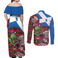Saint Andrews Day Scotland Couples Matching Off Shoulder Maxi Dress and Long Sleeve Button Shirt Thistle Traditional Bagpipe Tartan Pattern - Wonder Print Shop