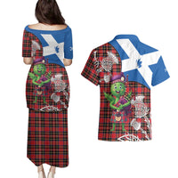 Saint Andrews Day Scotland Couples Matching Puletasi and Hawaiian Shirt Thistle Traditional Bagpipe Tartan Pattern - Wonder Print Shop