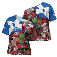 Saint Andrews Day Scotland Cross Shoulder Shirt Thistle Traditional Bagpipe Tartan Pattern - Wonder Print Shop