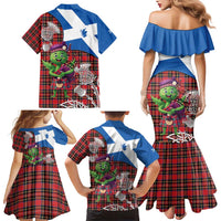 Saint Andrews Day Scotland Family Matching Mermaid Dress and Hawaiian Shirt Thistle Traditional Bagpipe Tartan Pattern - Wonder Print Shop