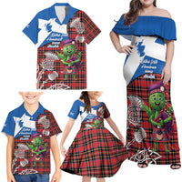Saint Andrews Day Scotland Family Matching Off Shoulder Maxi Dress and Hawaiian Shirt Thistle Traditional Bagpipe Tartan Pattern - Wonder Print Shop