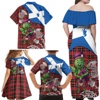 Saint Andrews Day Scotland Family Matching Off Shoulder Maxi Dress and Hawaiian Shirt Thistle Traditional Bagpipe Tartan Pattern - Wonder Print Shop