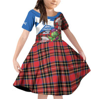 Saint Andrews Day Scotland Family Matching Off Shoulder Short Dress and Hawaiian Shirt Thistle Traditional Bagpipe Tartan Pattern - Wonder Print Shop