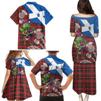 Saint Andrews Day Scotland Family Matching Puletasi and Hawaiian Shirt Thistle Traditional Bagpipe Tartan Pattern - Wonder Print Shop