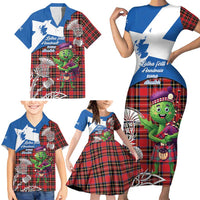 Saint Andrews Day Scotland Family Matching Short Sleeve Bodycon Dress and Hawaiian Shirt Thistle Traditional Bagpipe Tartan Pattern - Wonder Print Shop