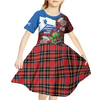 Saint Andrews Day Scotland Kid Short Sleeve Dress Thistle Traditional Bagpipe Tartan Pattern - Wonder Print Shop