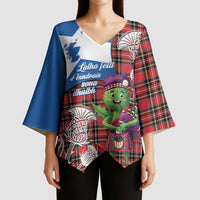 Saint Andrews Day Scotland Kimono Sleeve Blouse Thistle Traditional Bagpipe Tartan Pattern - Wonder Print Shop