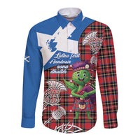 Saint Andrews Day Scotland Long Sleeve Button Shirt Thistle Traditional Bagpipe Tartan Pattern - Wonder Print Shop