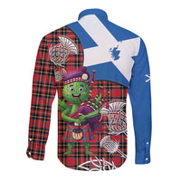 Saint Andrews Day Scotland Long Sleeve Button Shirt Thistle Traditional Bagpipe Tartan Pattern - Wonder Print Shop