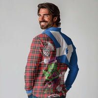 Saint Andrews Day Scotland Long Sleeve Polo Shirt Thistle Traditional Bagpipe Tartan Pattern - Wonder Print Shop