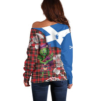 Saint Andrews Day Scotland Off Shoulder Sweater Thistle Traditional Bagpipe Tartan Pattern - Wonder Print Shop