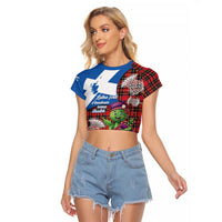 Saint Andrews Day Scotland Raglan Cropped T Shirt Thistle Traditional Bagpipe Tartan Pattern - Wonder Print Shop