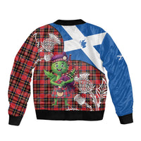 Saint Andrews Day Scotland Sleeve Zip Bomber Jacket Thistle Traditional Bagpipe Tartan Pattern - Wonder Print Shop