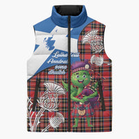 Saint Andrews Day Scotland Sleeveless Puffer Jacket Thistle Traditional Bagpipe Tartan Pattern - Wonder Print Shop