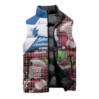 Saint Andrews Day Scotland Sleeveless Puffer Jacket Thistle Traditional Bagpipe Tartan Pattern - Wonder Print Shop