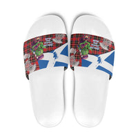 Saint Andrews Day Scotland Slide Sandals Thistle Traditional Bagpipe Tartan Pattern - Wonder Print Shop