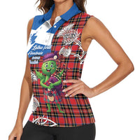 Saint Andrews Day Scotland Women Sleeveless Polo Shirt Thistle Traditional Bagpipe Tartan Pattern - Wonder Print Shop