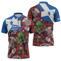 Saint Andrews Day Scotland Zipper Polo Shirt Thistle Traditional Bagpipe Tartan Pattern - Wonder Print Shop