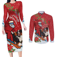 Switzerland Christmas Couples Matching Long Sleeve Bodycon Dress and Long Sleeve Button Shirt Greater Swiss Mountain Dog Santa - Merry Xmas - Wonder Print Shop