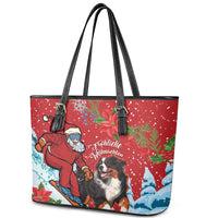 Switzerland Christmas Leather Tote Bag Greater Swiss Mountain Dog Santa - Merry Xmas - Wonder Print Shop