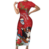 Switzerland Christmas Short Sleeve Bodycon Dress Greater Swiss Mountain Dog Santa - Merry Xmas - Wonder Print Shop