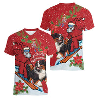 Switzerland Christmas Women V-Neck T-Shirt Greater Swiss Mountain Dog Santa - Merry Xmas - Wonder Print Shop