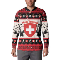 Switzerland Christmas Button Sweatshirt Merry Swissmas - Coat Of Arms Style - Wonder Print Shop