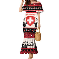 Switzerland Christmas Family Matching Mermaid Dress and Hawaiian Shirt Merry Swissmas - Coat Of Arms Style - Wonder Print Shop