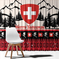 Switzerland Christmas Window Curtain Merry Swissmas - Coat Of Arms Style - Wonder Print Shop