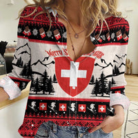 Switzerland Christmas Women Casual Shirt Merry Swissmas - Coat Of Arms Style - Wonder Print Shop