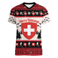 Switzerland Christmas Women V-Neck T-Shirt Merry Swissmas - Coat Of Arms Style - Wonder Print Shop