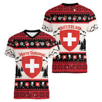 Switzerland Christmas Women V-Neck T-Shirt Merry Swissmas - Coat Of Arms Style - Wonder Print Shop