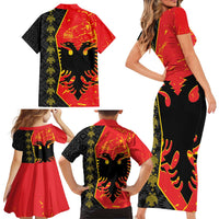 Albania Independence Day Family Matching Short Sleeve Bodycon Dress and Hawaiian Shirt Albanian Proud - Flag Color - Wonder Print Shop