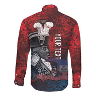 Personalized Toussaint Louverture Afro Haiti Long Sleeve Button Shirt Haitian Father Grunge Style - Wonder Print Shop