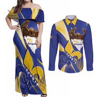 Bosnia and Herzegovina Independence Day Couples Matching Off Shoulder Maxi Dress and Long Sleeve Button Shirt Zlatni Ljiljan Map With Eagle Proud