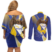 Bosnia and Herzegovina Independence Day Couples Matching Off Shoulder Short Dress and Long Sleeve Button Shirt Zlatni Ljiljan Map With Eagle Proud