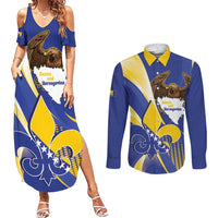 Bosnia and Herzegovina Independence Day Couples Matching Summer Maxi Dress and Long Sleeve Button Shirt Zlatni Ljiljan Map With Eagle Proud