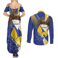 Bosnia and Herzegovina Independence Day Couples Matching Summer Maxi Dress and Long Sleeve Button Shirt Zlatni Ljiljan Map With Eagle Proud